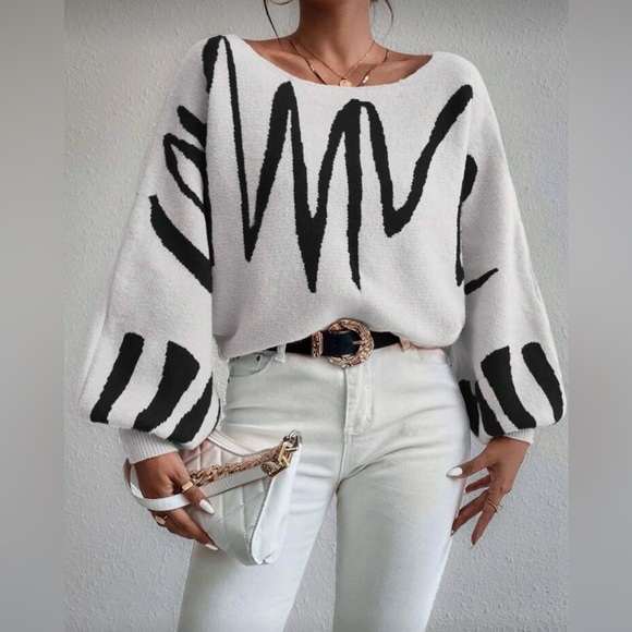 Cozy Print Balloon Sleeve Sweater Top - Picture 2 of 9